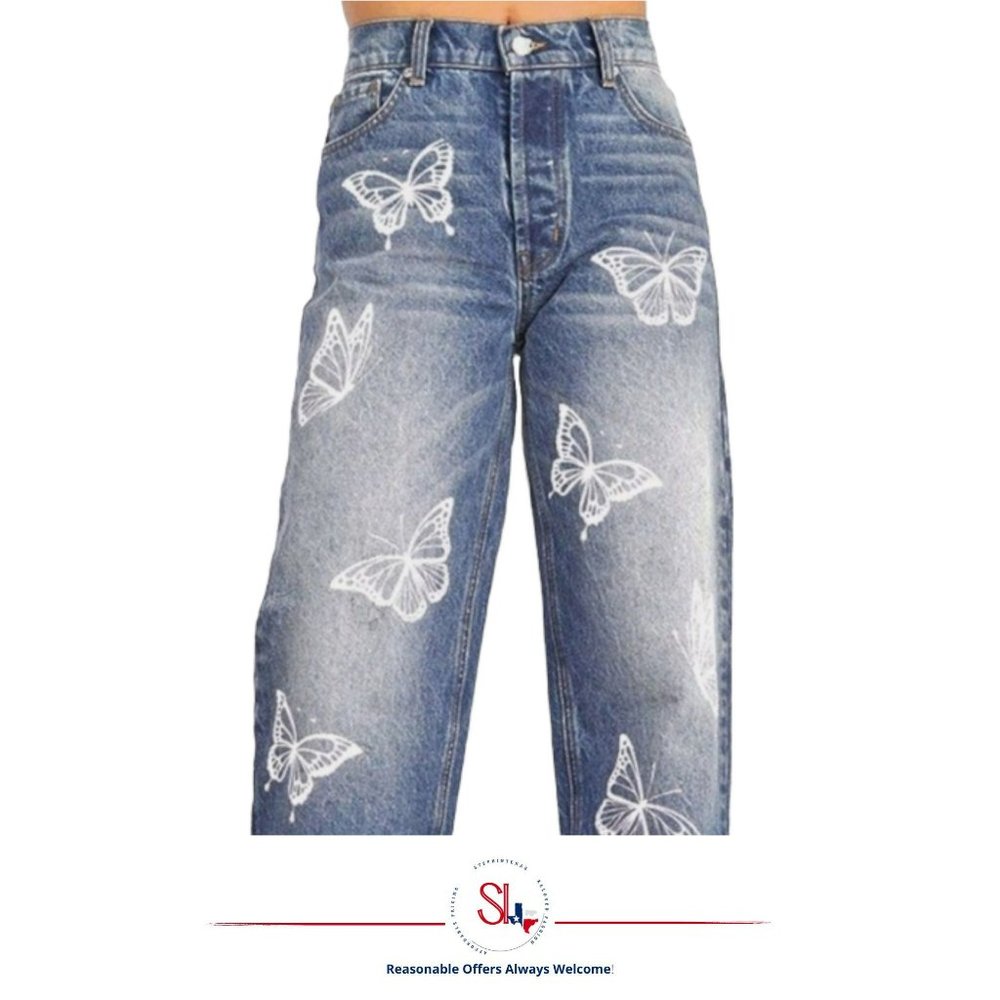 REVICE "Super 80s" Butterfly Effect High Waist Straight Leg Jeans Button Fly
